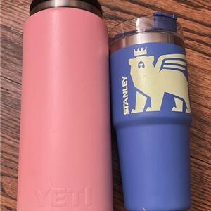 YETI Pink Tumbler and Stanley Blue Cup